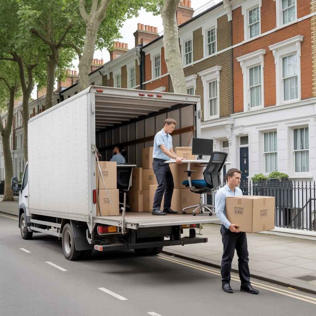 Office Removals Service : boxes unloaded from van