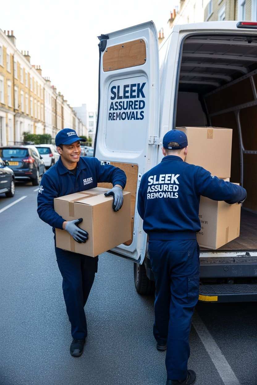 Our team loading boxes into a branded service van in West London