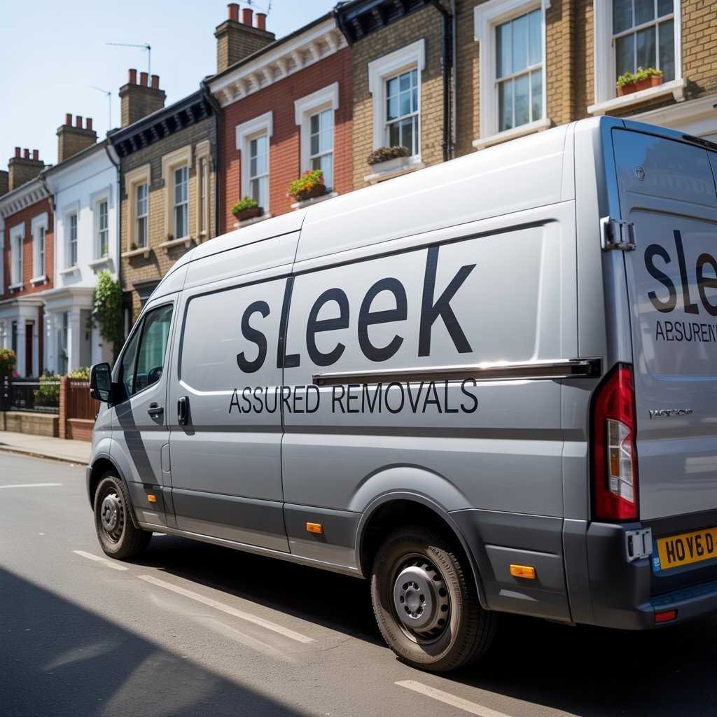 Large Sleek Assured Removals branded moving van on a London street