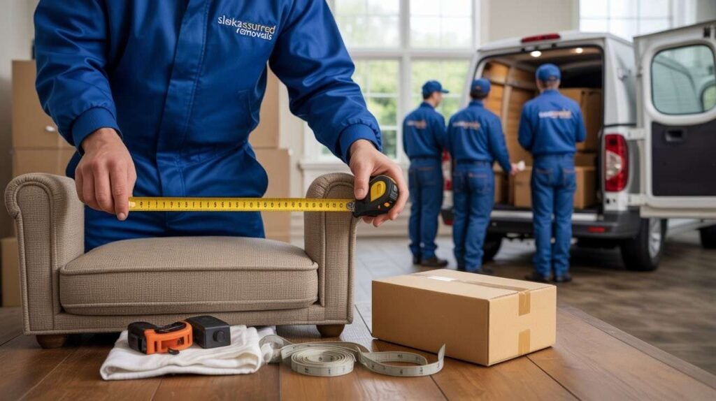 Measuring furniture and preparing moving straps and blankets before booking a Man and Van service in London