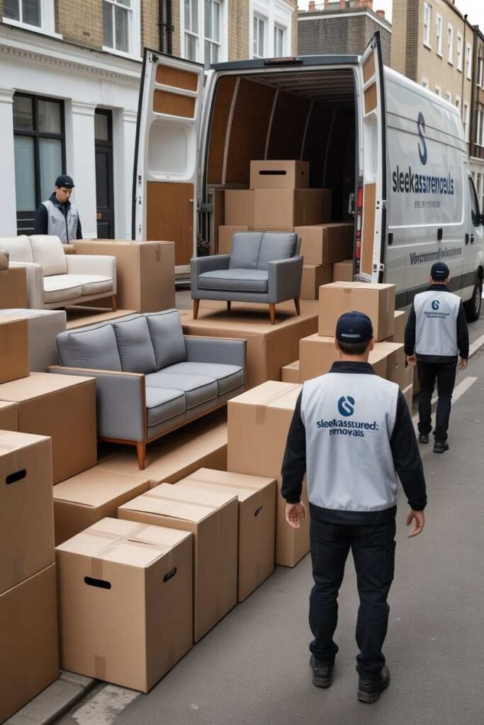 Organised furniture and boxed items ready for waste clearance