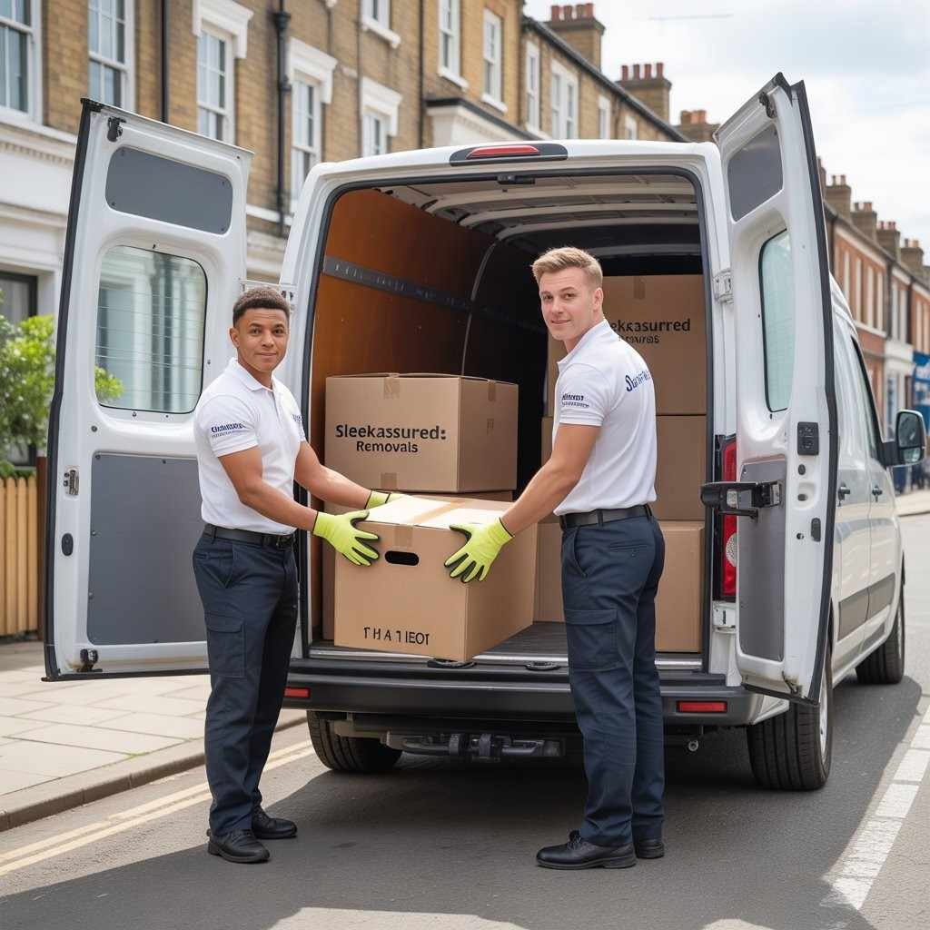 SleekAssuredRemovals man and van team loading furniture and boxes in Brixton
