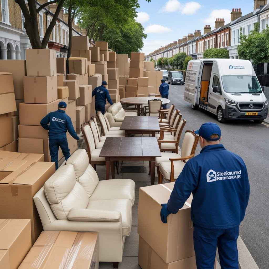 Man and Van Battersea loading boxes and sofa into a removal van
