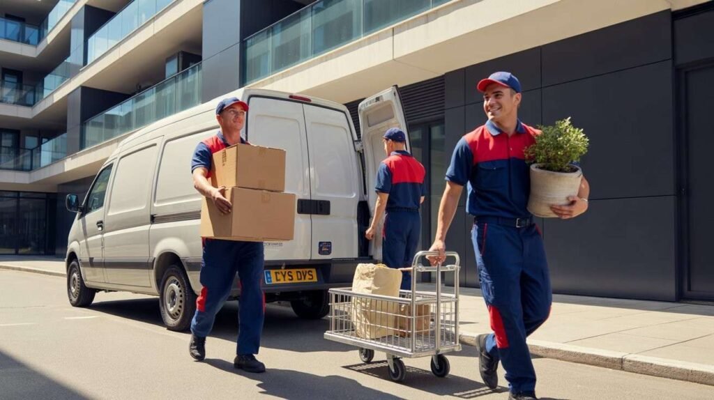 sleekassuredremovals man and van service loading boxes for a small flat move in London