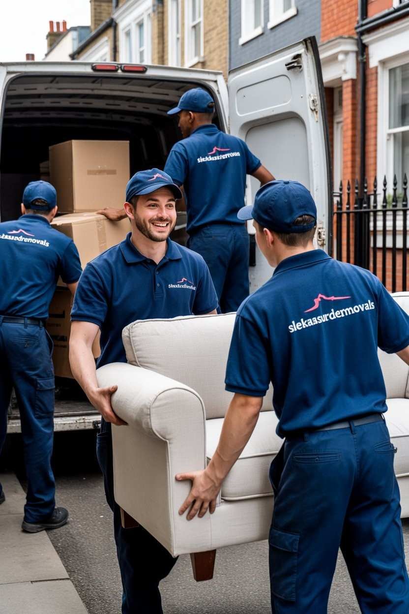 sleekassuredremovals movers unloading boxes and furniture