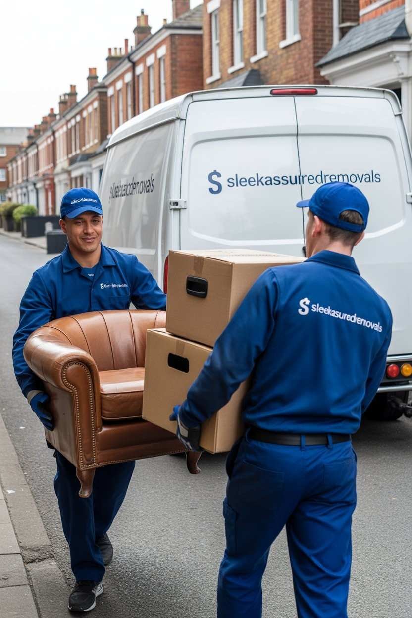 Professional workers carrying a large sofa