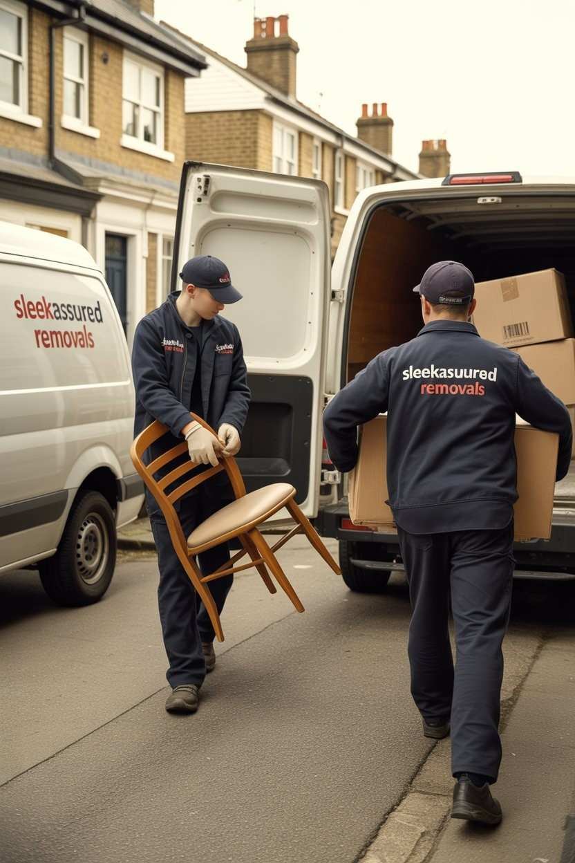 sleekassuredremovals waste clearance workers removing furniture from a South London property