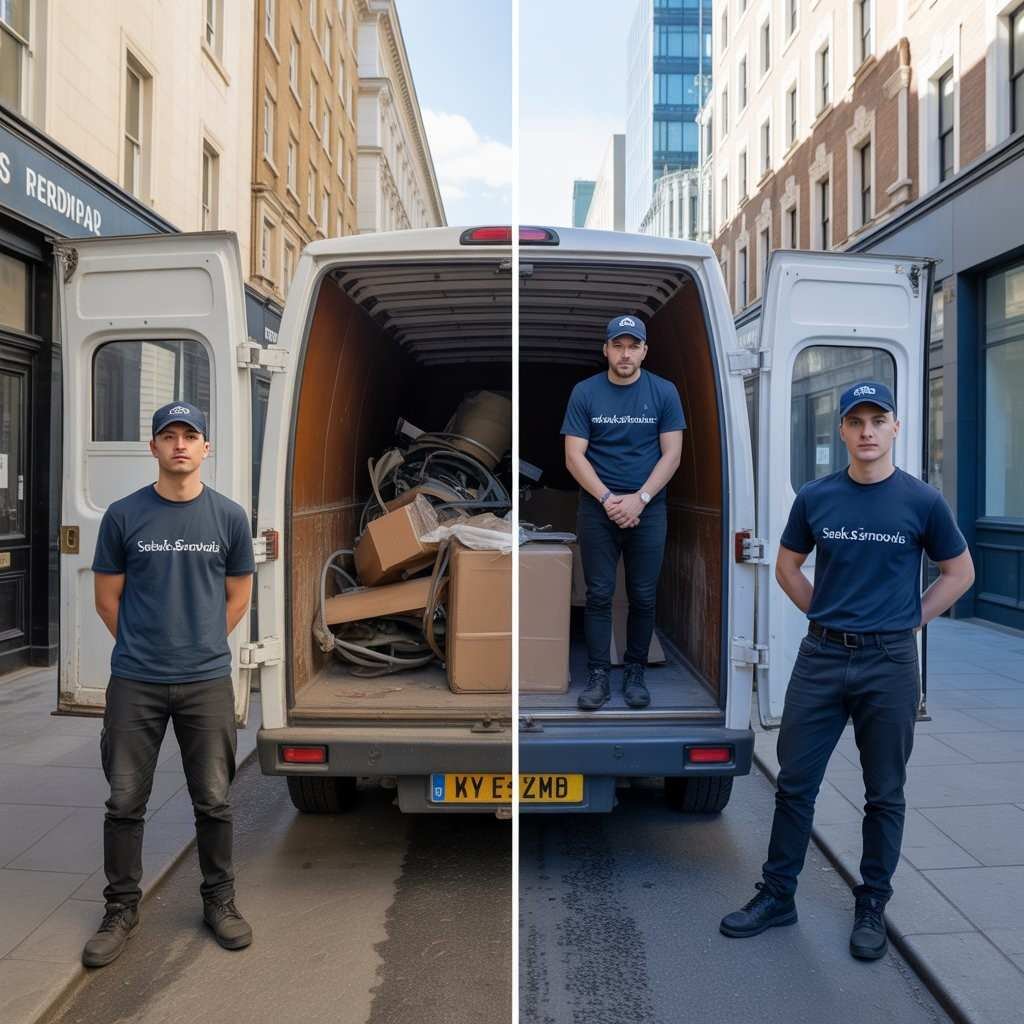 Before and after waste clearance and furniture disposal