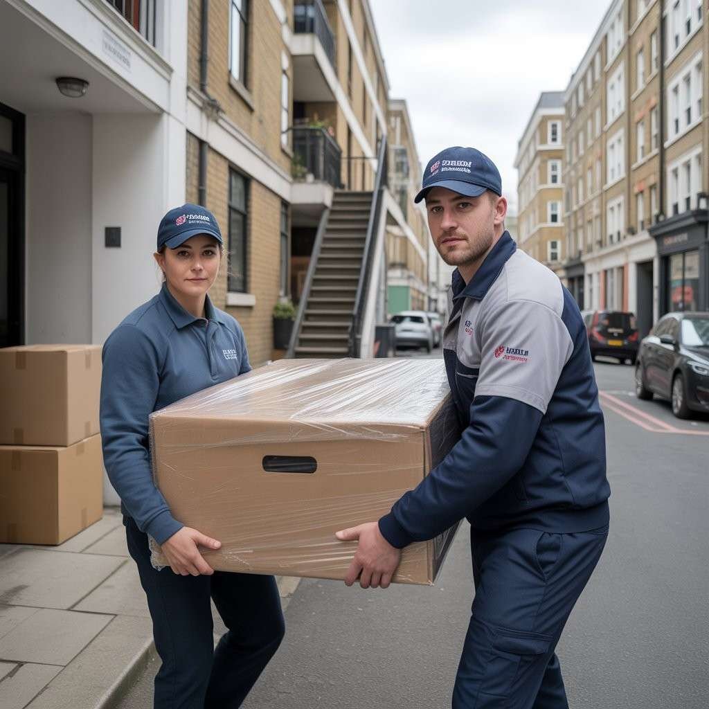 Professional holdover storage team handling furniture in East London