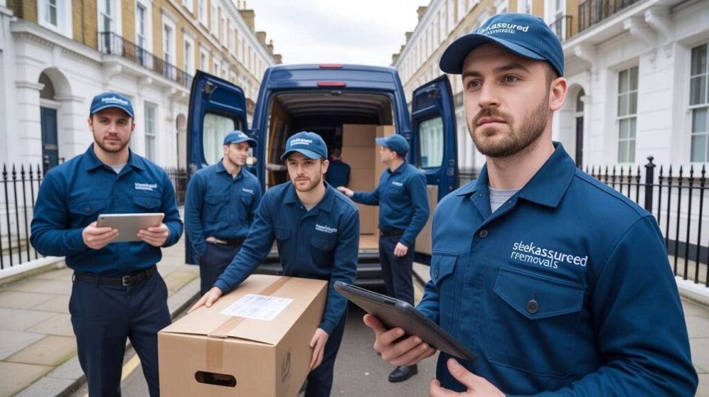 mover confirming a moving checklist with a customer on a tablet, focusing on what’s included in the quote