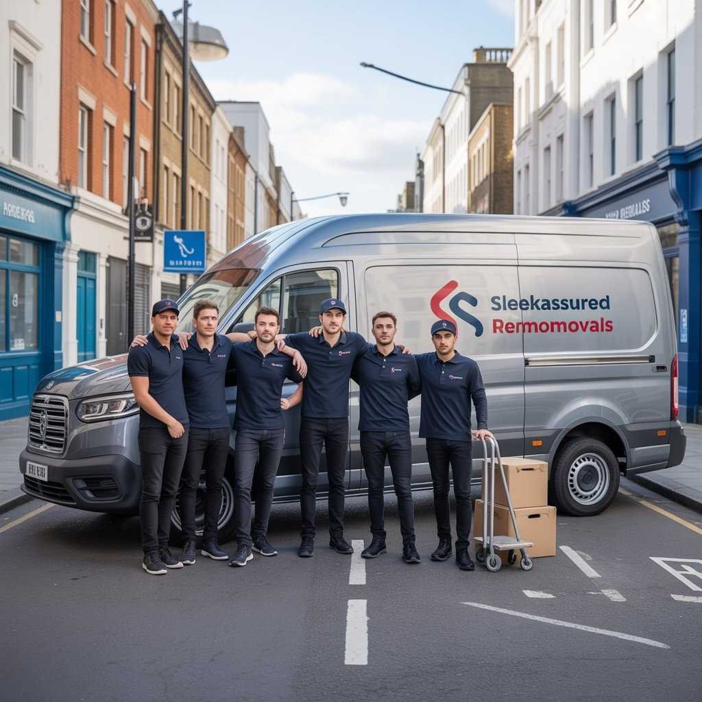 Movers loading boxes into a service van in Peckham