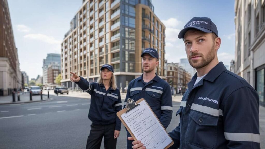 sleekassuredremovals team planning a London moving route on a tablet 