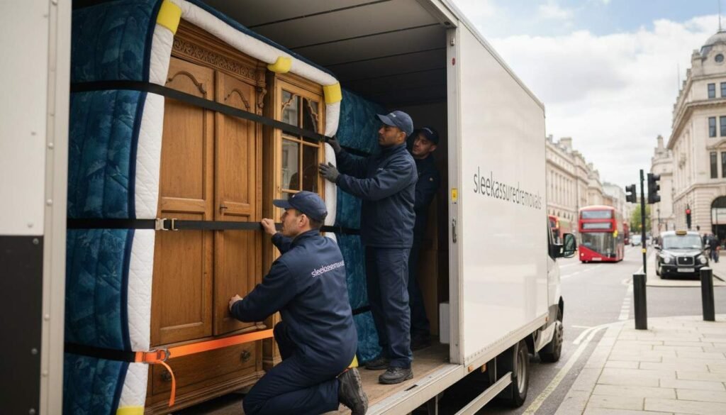 SleekAssuredRemovals movers securing antiques in a London van