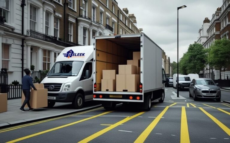 Removal van on narrow Central London street