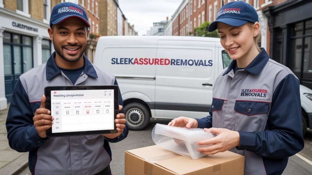 Office removals team planning building access and stairs for a Camden move