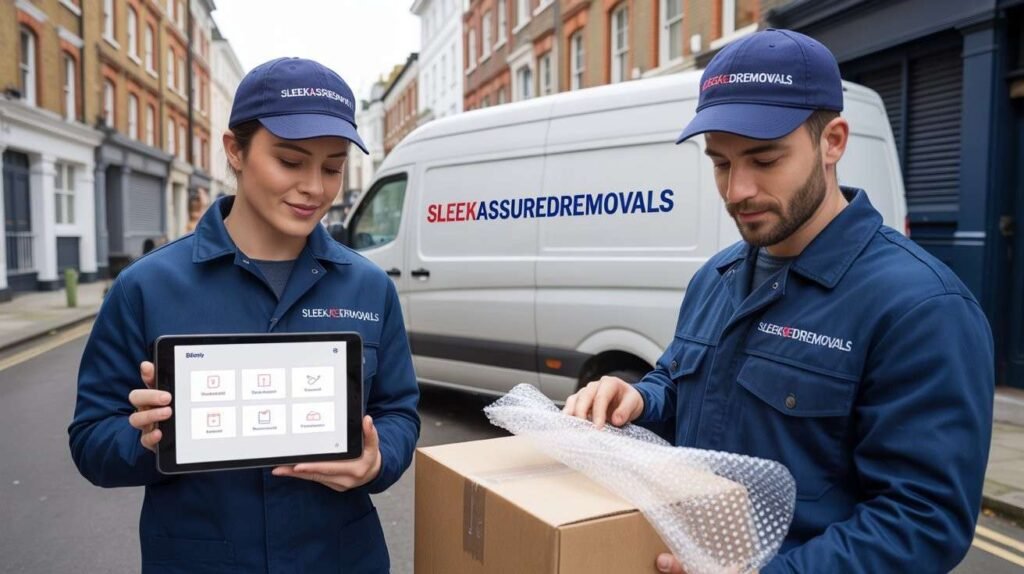 Man and Van team planning building access and stairs for a Lambeth move