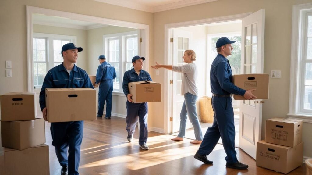 Customer guiding while movers load boxes