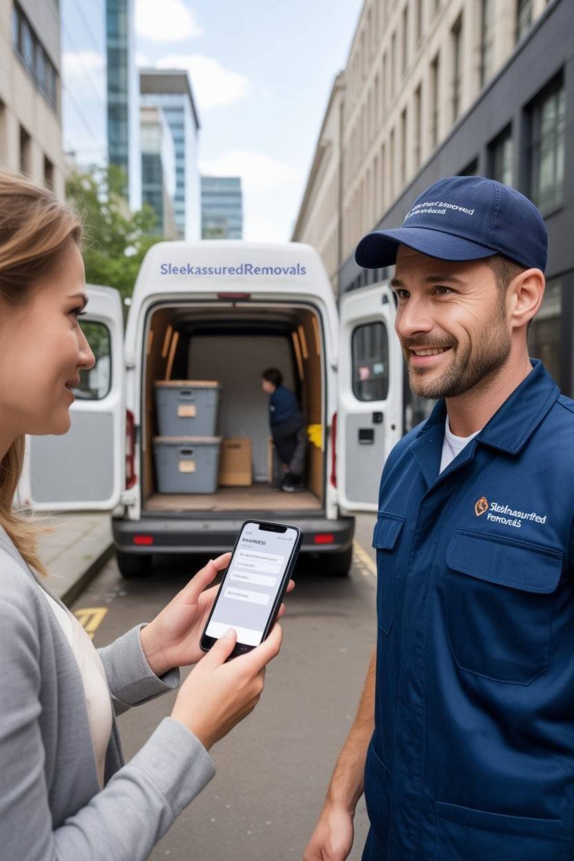 Our Man and Van Customer requesting a quote on a phone beside in Southwark