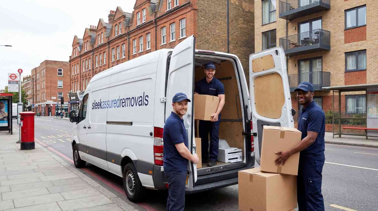 sleekassuredremovals man and van team loading boxes and small equipment in Southwark London