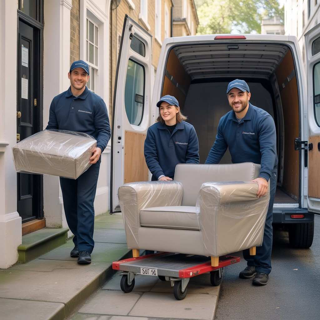 sleekassuredremovals movers delivering furniture safely in London with protective wrapping
