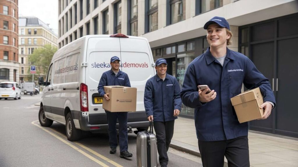 Student moving tips in London as sleekassuredremovals movers load boxes near student accommodation