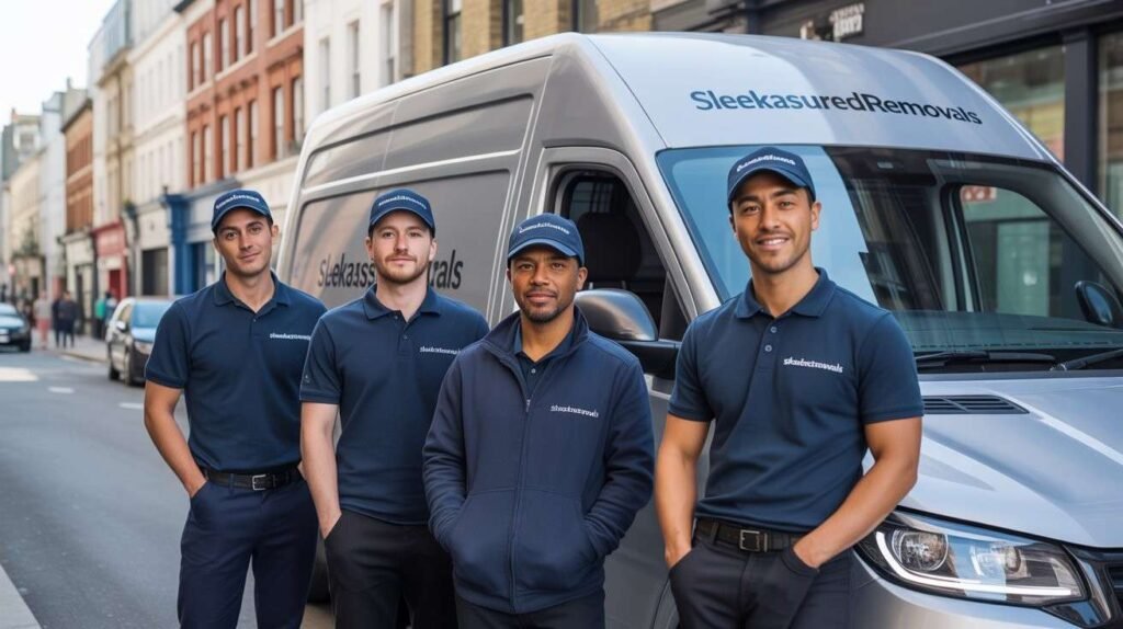 Man and van service in Islington, London loading office items and boxes into a transit van for a local move