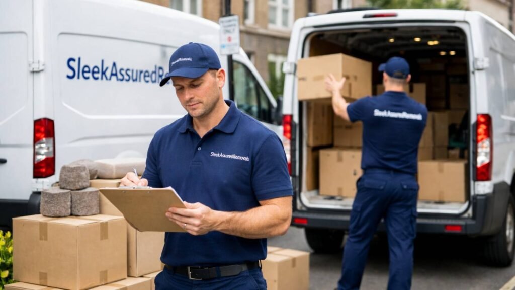 loading boxes into a branded van in London, following a London home relocation timeline checklist