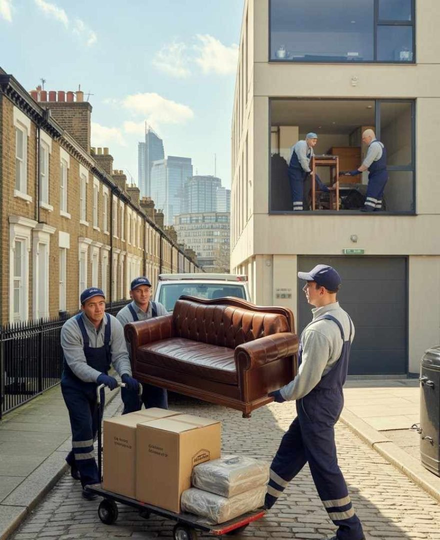 East London house and office removals – movers handling furniture, packing, and high-rise apartment relocation efficiently.